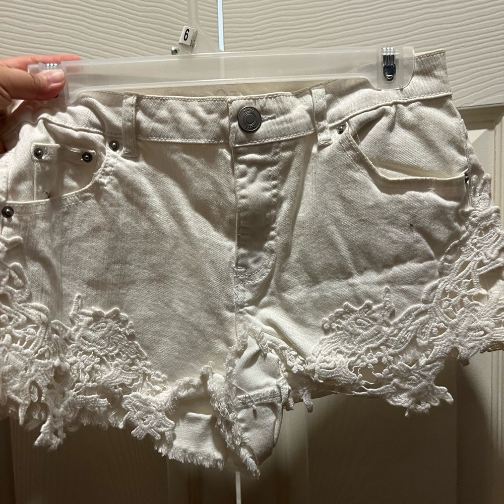 Rue21 White Distressed Jean Shorts with Lace Trim